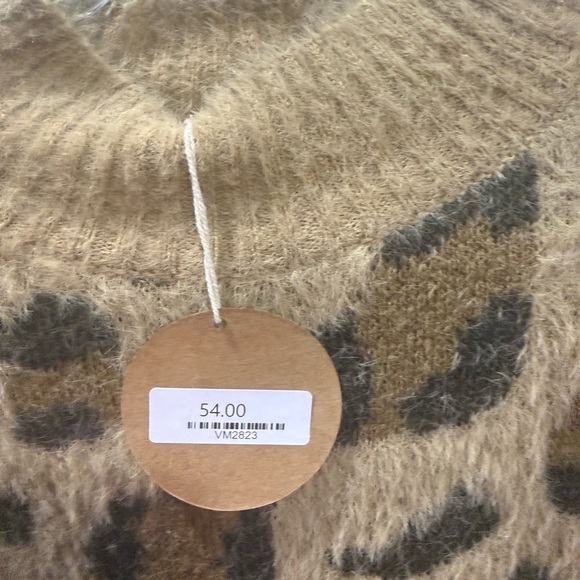 BiBi Leopard Print Fuzzy Crewneck Sweater - Tan, Black, Brown - Picture 2 of 4